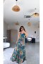 Orange Yellow Leaf Patterned Tulle Inside Maxi Lined Flowy Dress