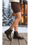 Low Heel Zippered Short Women's Boots with Double Gold Button Detail - 5