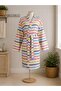 100% Cotton Unisex Colorful Striped Peshtamal Bathrobe with Pockets - 2