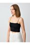 Black Flat Collar Thin Strap Knitted Bralette - 3