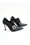 Women's Genuine Leather Classic Heeled Shoes Black - 2