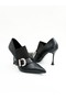 Women's Genuine Leather Classic Heeled Shoes Black - 3