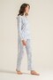 Women's Light Blue Shirt Collar Long Sleeve Pajama Set, 50% Cotton 50% Modal - 7
