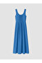 Blue U-Neck Flared Dress with Tie Detail - 2