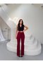 Women's Burgundy Crepe High Waist Trousers with Pencil Waistband Frv0223 - 4