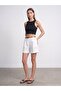 72764 100% Linen Belted Shorts-White