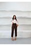 Women's Bitter Brown Crepe Double Button High Waist Carrot Pants Frv0224 - 4