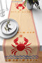 Red Crab Figured Sea-Themed Wave and Star Patterned 40X140Cm Digital Printed Runner Table Decoration