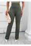 Women's Khaki Crepe High Waist Trousers with Pockets Frv0223