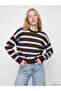 Brown Striped Oversize Women's Knitwear Sweater