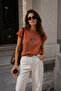 Women's Tile Palm Pattern Stone Detailed Short Sleeve Viscose Blouse - 2