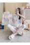 Women’s Satin Style Pajamas Set, Cute Cartoon Printed Short Sleeve Shirt with Collar and Buttons, Matching Full Length Trousers, Soft Comfortable Nightwear, Lightweight Loungewear for Sle - 3