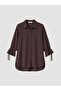 Brown Poplin Women's Shirt with Tie at the Sleeve Cuff - 5