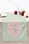 40X140Cm Digital Printed Runner with Daisy Flower Pattern on Green Gingham Background and Pink Label Inside - 3