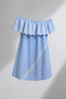 Blue Spanish Detailed Scallop Embroidered Linen Women's Dress - Size 42 - 2