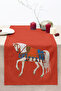 Red Floor with Traditional Clothinged Horse Figure 40X140 cm Digital Printed Decorative Table Runner - 3