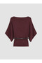 Ozmarka New Season Burgundy Boat Neck Bat Sleeve Women's Knitwear Sweater - 6