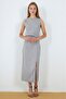 Crew Neck Zero Sleeve Poly Viscose Dress with Side Slits - 6