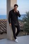 Men's Black Pera Linen Shirt and Pants Set - Relaxed Fit Two-Piece Set Summer Shirt Collar