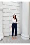 Women's Navy Blue Crepe Double Button High Waist Carrot Pants Frv0224 - 3
