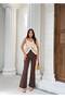 Women's Bitter Brown Crepe Front Stitched High Waist Spanish Flare Pants Frv0222 - 3