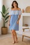 Blue Spanish Detailed Scallop Embroidered Linen Women's Dress - Size 42
