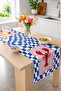 Lobster Figured Blue and White Checkered Patterned 40X140Cm Digital Printed Runner Decorative Table Runner