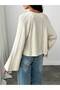 Women's Ecru Openwork Side-Tie Wide Sleeve Buttoned Short Knitwear Cardigan - 6
