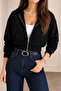 Black Crop Zippered Short Cardigan - 2