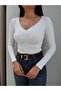 Gathered Front V-Neck Long Sleeve Blouse - 2