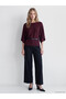 Ozmarka New Season Burgundy Boat Neck Bat Sleeve Women's Knitwear Sweater - 2