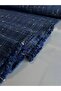 Navy Blue Glittery Chanel Fabric Plaid Patterned Double Length Skirt Vest Pants Set Clothing - 3