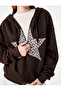 Pocket Detailed, Embroidered Leopard Hooded Zippered Sweatshirt - 4