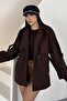Women's Belted Cashmere Trench Coat Jacket Stand Collar Double Button Oversize Coat - 6