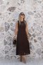 Coffee-Colored Crew Neck Lined Lace Dress