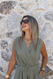 Khaki Double-Breasted Collared Belted Jumpsuit - 2