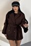 Women's Belted Cashmere Trench Coat Jacket Stand Collar Double Button Oversize Coat - 5