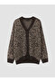 Brown V-Neck Leopard Patterned Women's Knitwear Cardigan - 5