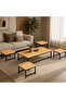 Rectangular Wooden Floor Tea Table Set 5 Pieces - 2