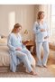 New Season Blue Muslin Fabric Double-Breasted Breastfeeding Compatible Design Long Sleeve 100% Cotton Maternity Pajama Set - 6