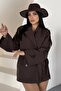Women's Belted Linen Trench Coat Double-Breasted Buttoned Lined Seasonal Oversize Trench Jacket - 5