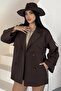 Women's Belted Linen Trench Coat Double-Breasted Buttoned Lined Seasonal Oversize Trench Jacket - 2