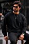 Men's Thick Woven Black Casual Sweatshirt - 4
