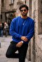 Men's Thick Woven Blue Casual Sweatshirt - 3