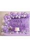 Happy Birthday Foil Set Lilac White Silver Birthday Decoration Set 55-Piece Balloon Happy Birthday Foil Lettering Lilac Wall Curtain Balloon Chain Party Decoration Set Balloon Party Birthday Decoration Set