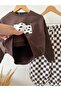 Children's Printed Brown Sweatshirt and Checkerboard Patterned Sweatpants Set - 4