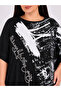 Plus Size Stone Embellished Asymmetrical Cut Graphic Patterned Loose Women's Blouse - 4