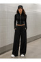 Triple Black Gray Navy Blue Flowy Sweatpants - Wide Leg Breathable Fabric - 6
