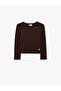 Heart Embroidered Slim Fit Cotton Camisole Crew Neck Long Sleeve T-Shirt - 2