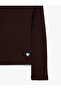 Heart Embroidered Slim Fit Cotton Camisole Crew Neck Long Sleeve T-Shirt - 4